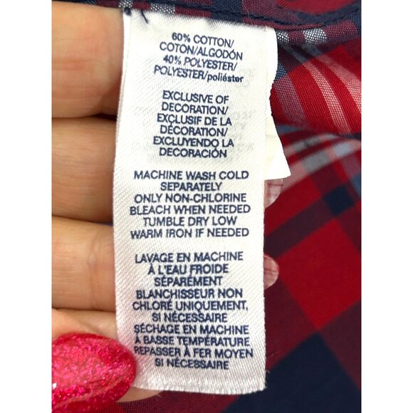 Chaps Men’s Easy Care Button Down Shirt Vtg M Red Blue Bold Plaid Long Sleeve - Picture 6 of 11